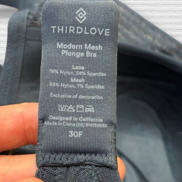 ThirdLove Womens Modern Mesh Plunge Bra 30F Blue Gray Dark Teal Lace - Picture 5 of 5